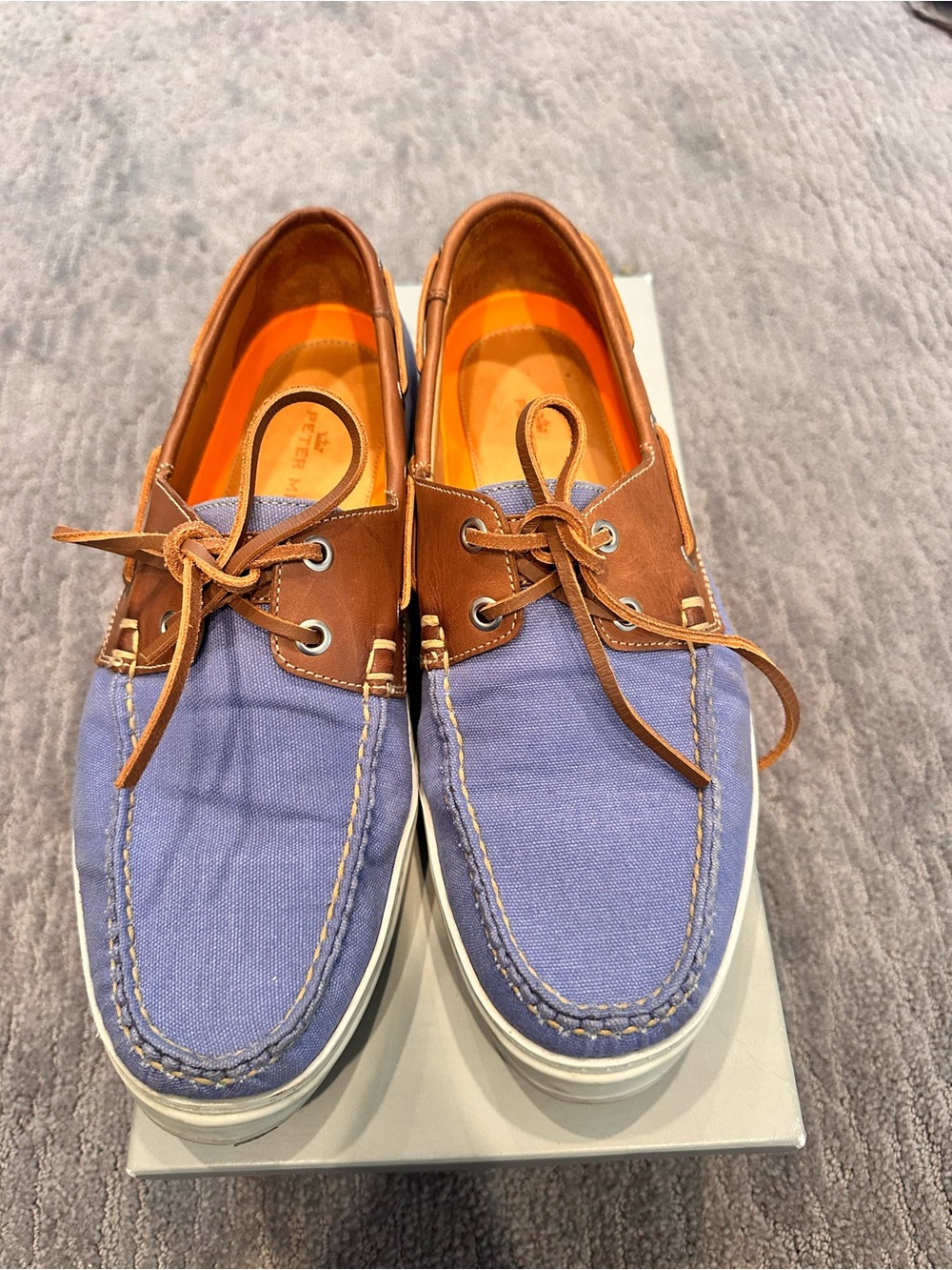 Peter Millar Blue and Brown Canvas Leather Boat Shoes
